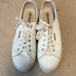 Superga White Leather Platform Sneakers